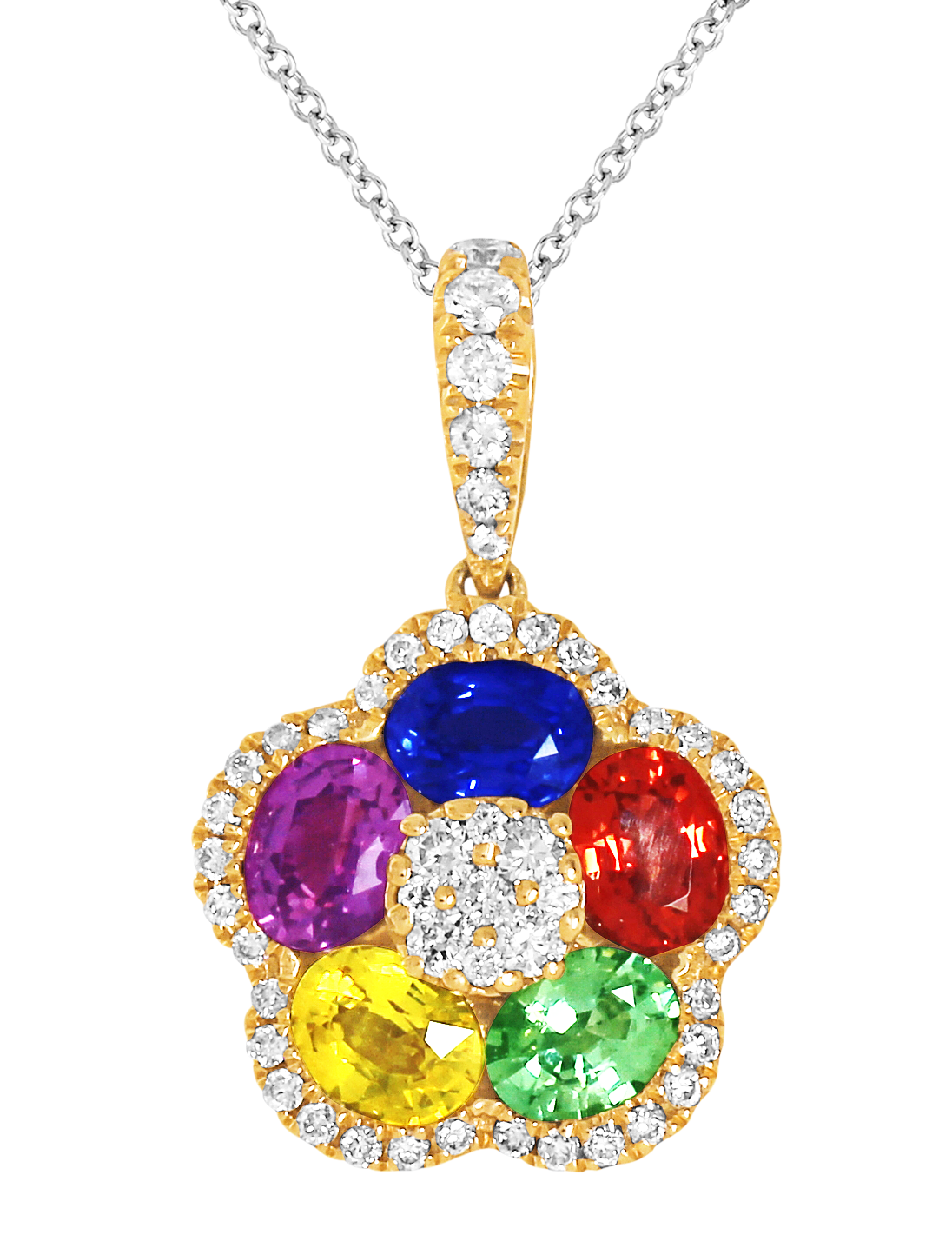 Multi-Colour Sapphire and Diamond Pendant