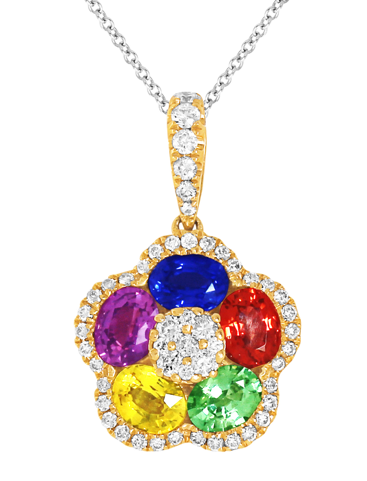 Multi-Colour Sapphire and Diamond Pendant